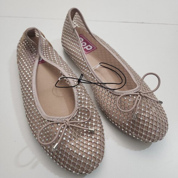 Pop Attraction Nude Women's Size 8.5 Beige Mesh Rhinestones Jewel Ballet Flat - Picture 3 of 12